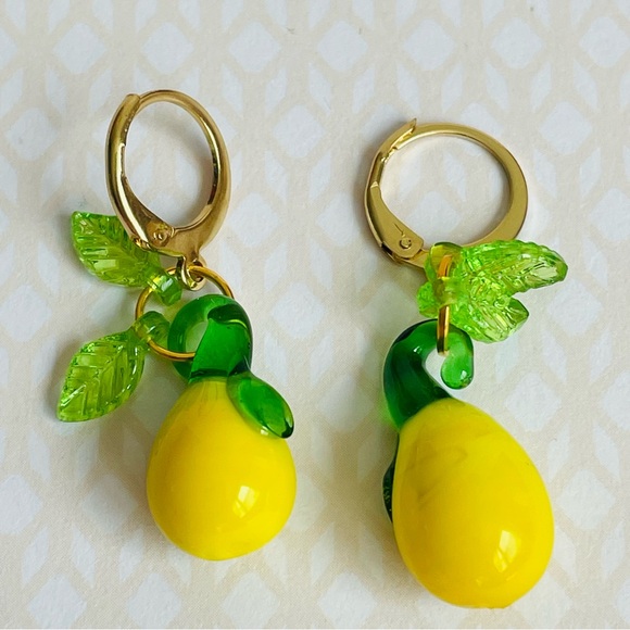 Fashion Jewelry Jewelry - Lemon Lampwork Glass Drop Pierced Earrings